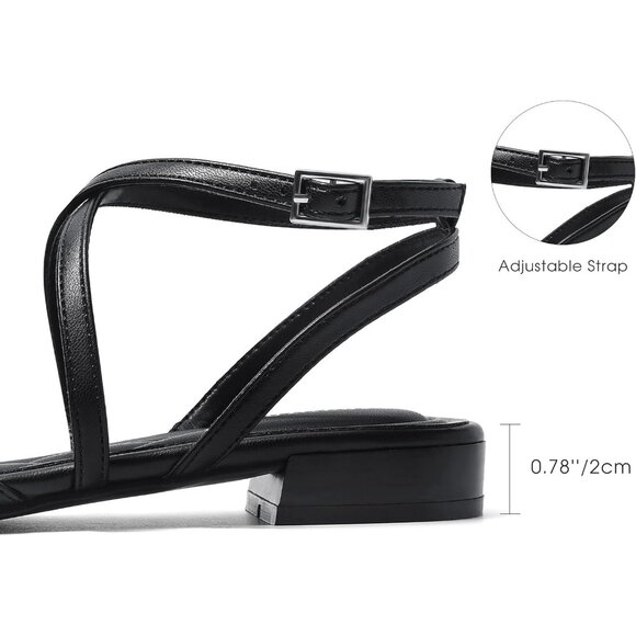 Women's Black Pointed Toe With Adjustable Ankle Strap Dressy Slingback Flats - Picture 3 of 6